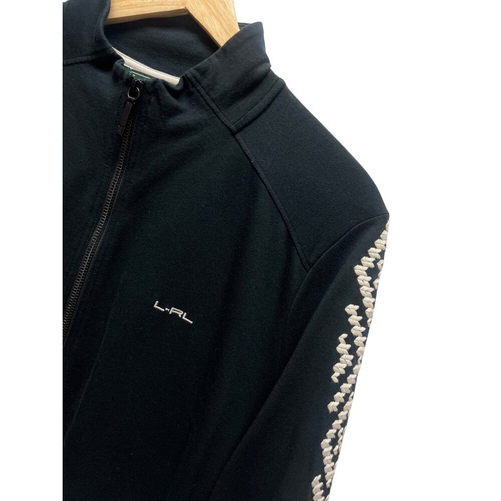 Lauren Ralph Lauren Active Black Full Zip Embroidered Sleeve Track Jacket